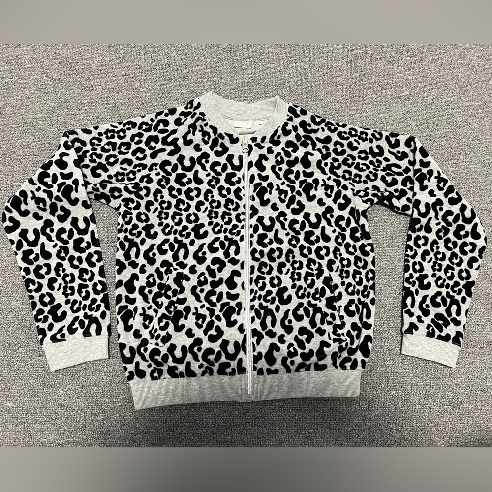 Grey & Black Leopard-Print Zip Hoodie